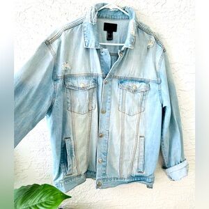 Distressed Jean Jacket, Forever 21, Size L